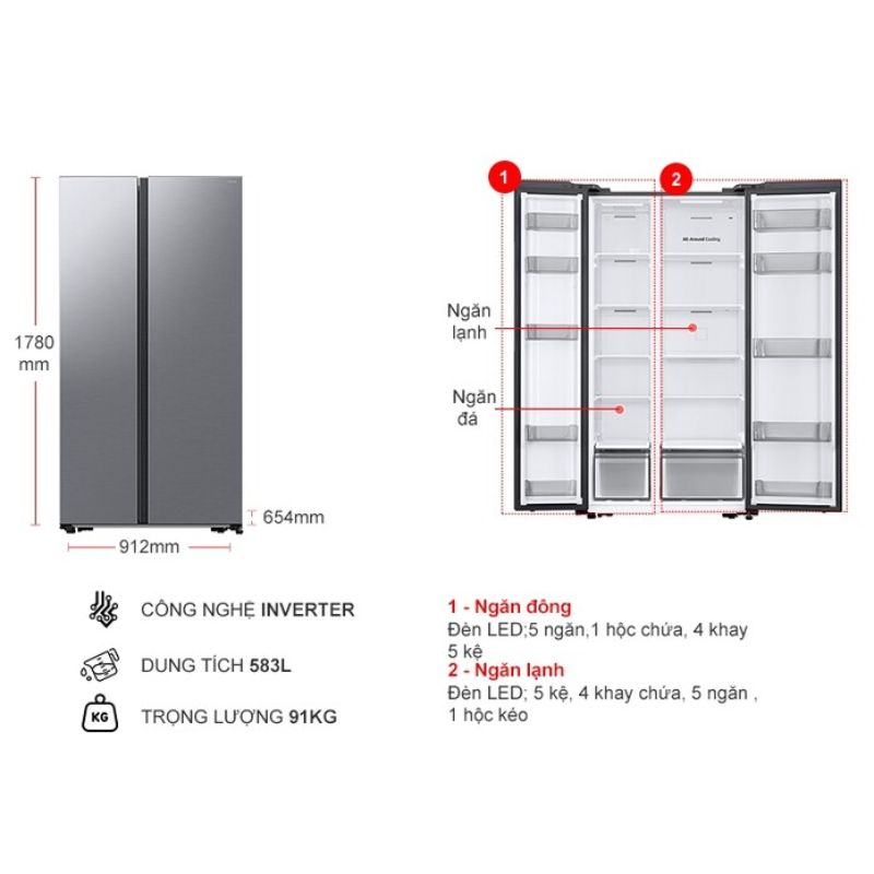Tủ lạnh Samsung Inverter 583L Side by Side RS57DG400EM9SV