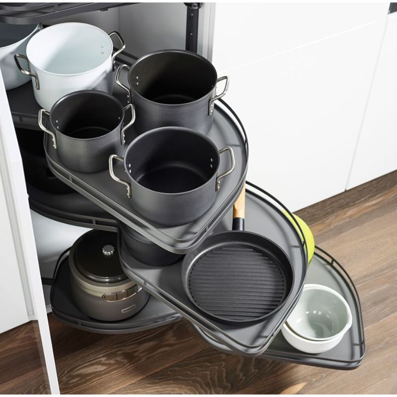 Rổ Góc LeMans II 4 Khay Màu Đen Xoay Trái Hafele 541.29.483