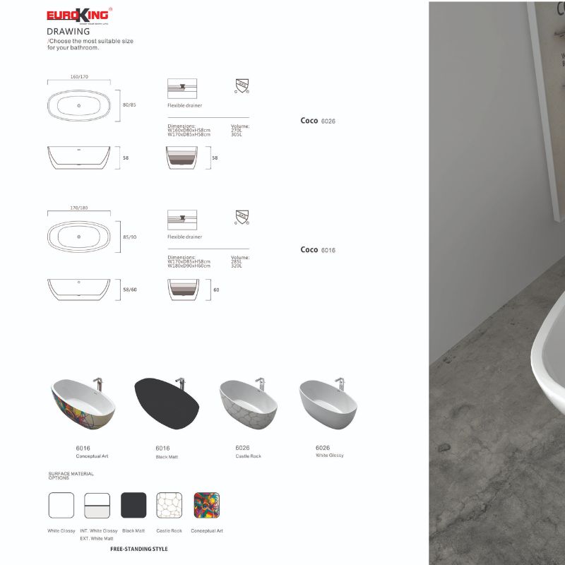 Bồn tắm không massage CoCo EuroKing EU-6026-1700 Nghệ Thuật