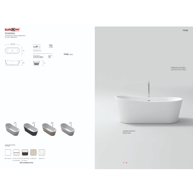 Bồn tắm Cindy EuroKing không massage EU-6025 HOA