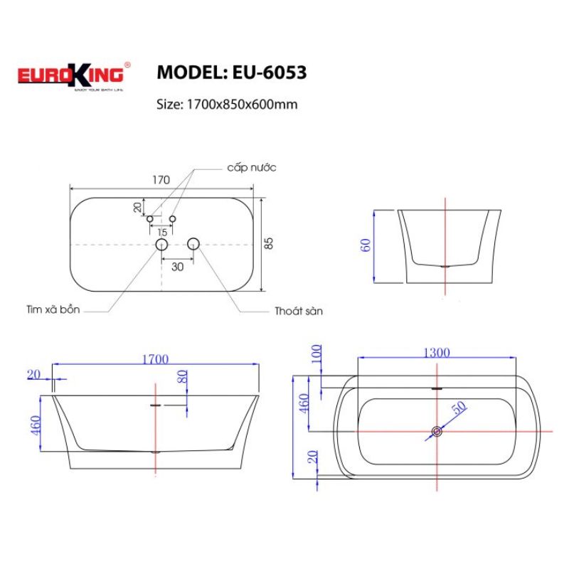 Bồn tắm EuroKing không massage EU-6053 White