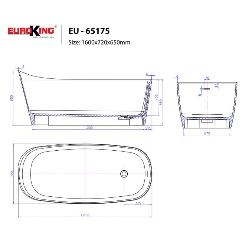Bồn tắm EuroKing không massage EU-65175 White