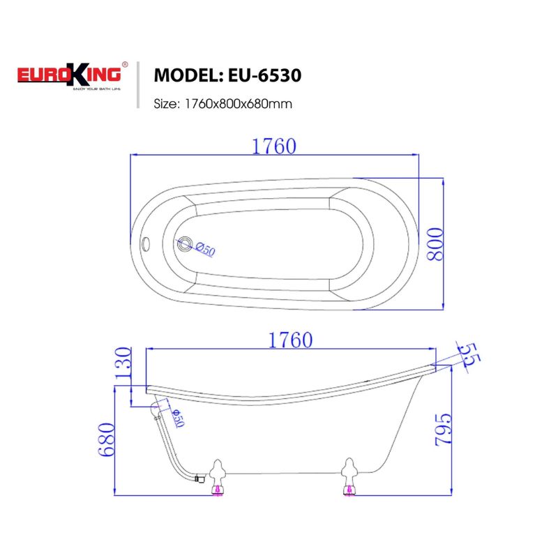 Bồn tắm Lily EuroKing không massage EU-6530Nâu/Xám