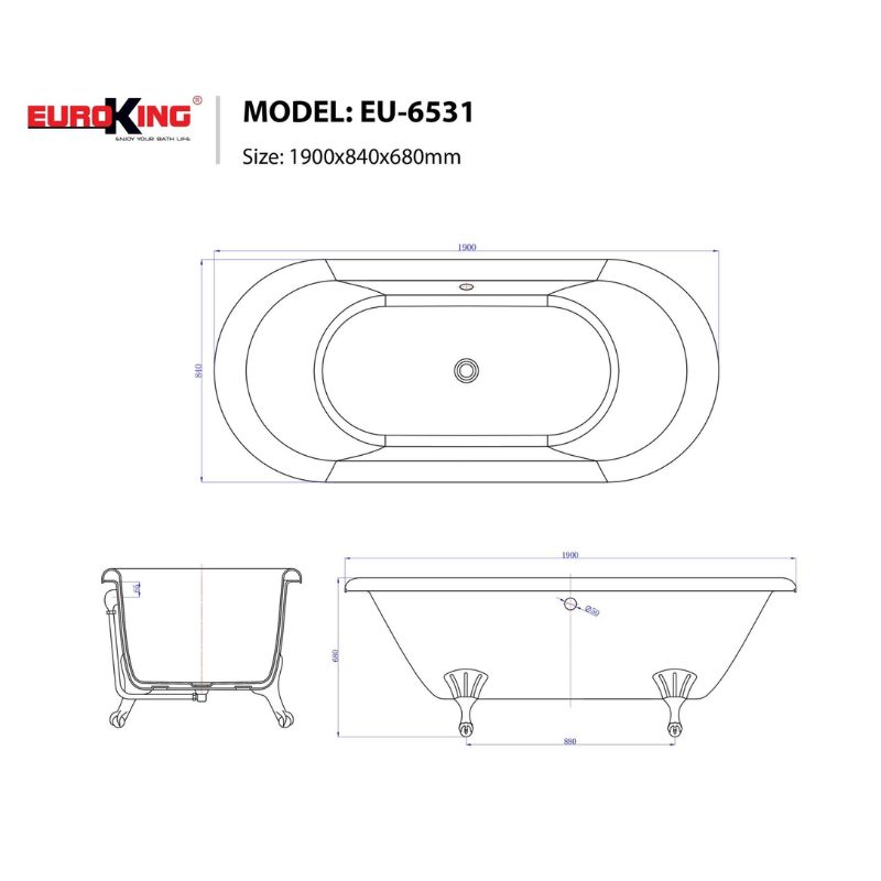 Bồn tắm Tulip EuroKing không massage EU-6531Nâu/Xám