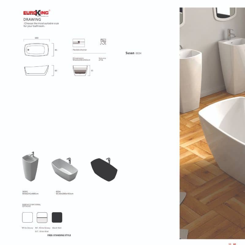 Bồn tắm Susan EuroKing không massage EU-6034 White