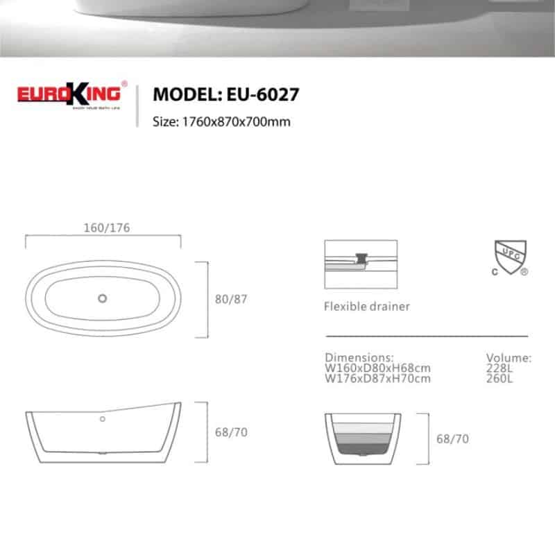 Bồn tắm EuroKing không massage EU-6027 Hoa văn
