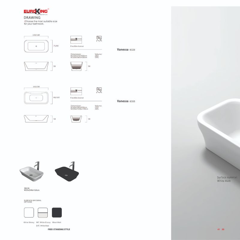 Bồn tắm Vanessa EuroKing không massage EU-6028 Nhám/Đen