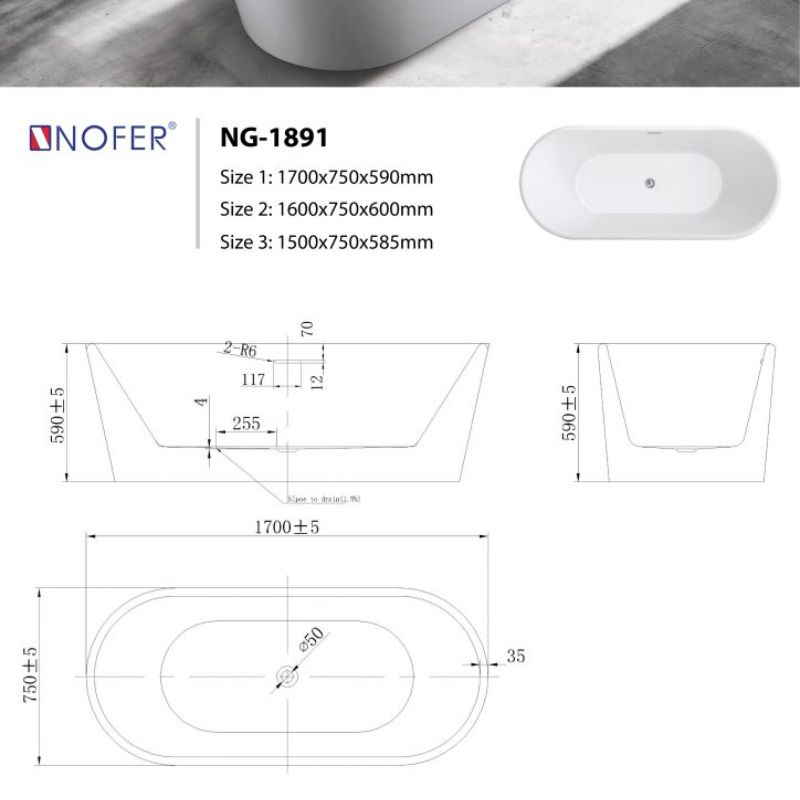Bồn tắm EuroKing không massage NG-1891-1500 Plus