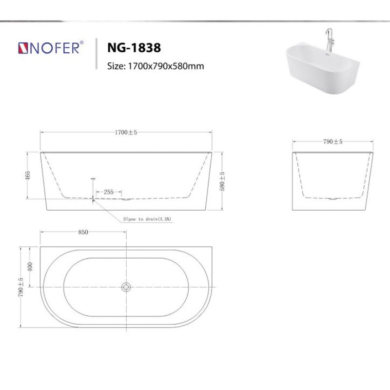 Bồn tắm EuroKing Không massage NG-1838 PLUS