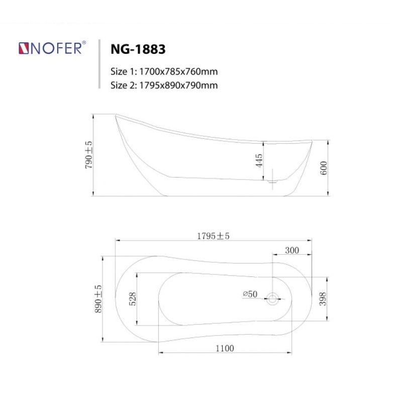 Bồn tắm EuroKing Không massage NG-1883-1700