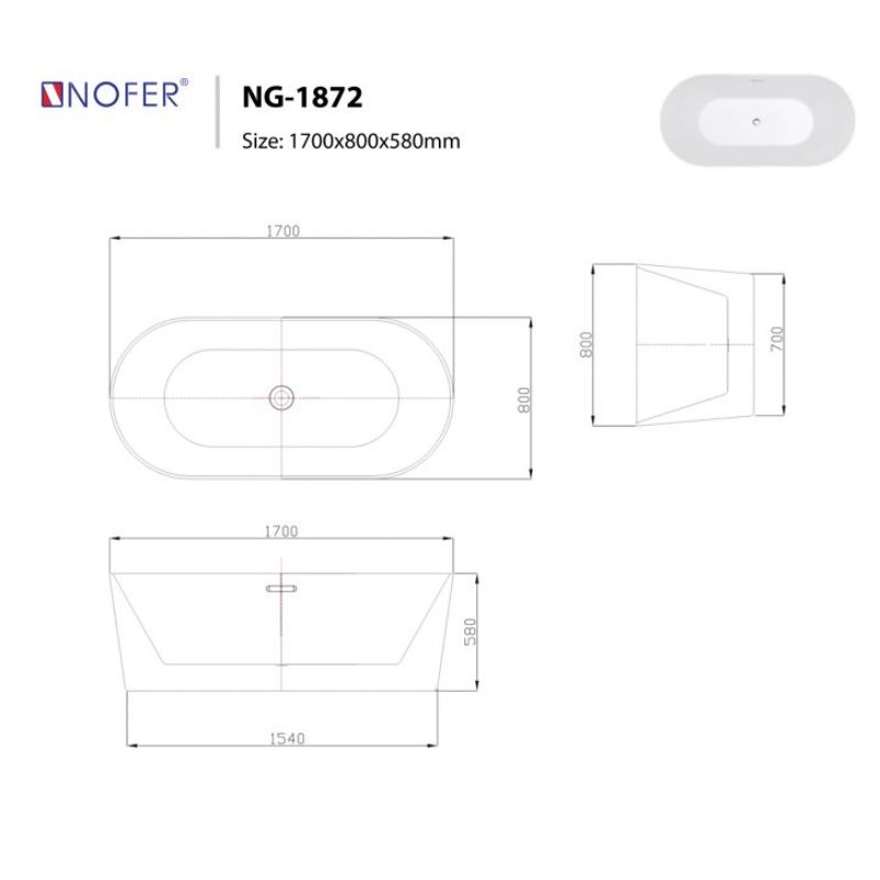 Bồn tắm EuroKing không massage NG-1872 PLUS