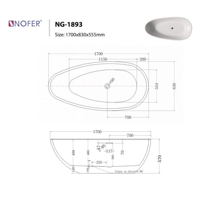 Bồn tắm EuroKing không massage NG-1893 White/Red