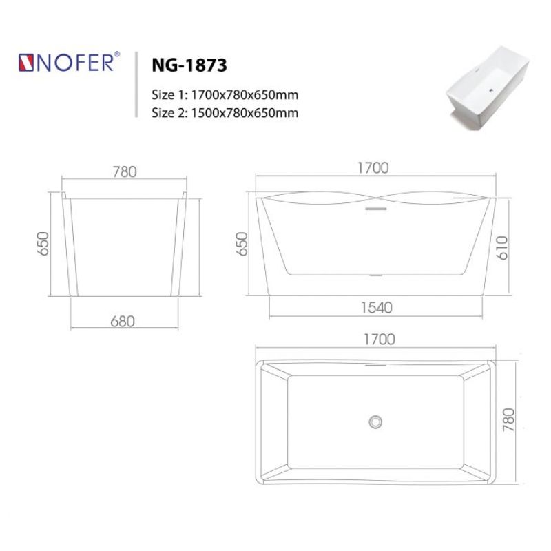 Bồn tắm EuroKing không massage NG-1873-1700