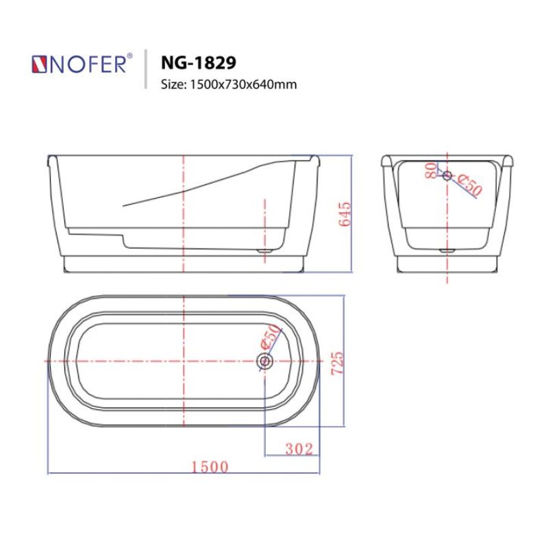 Bồn tắm EuroKing không massage NG-1829 PLUS