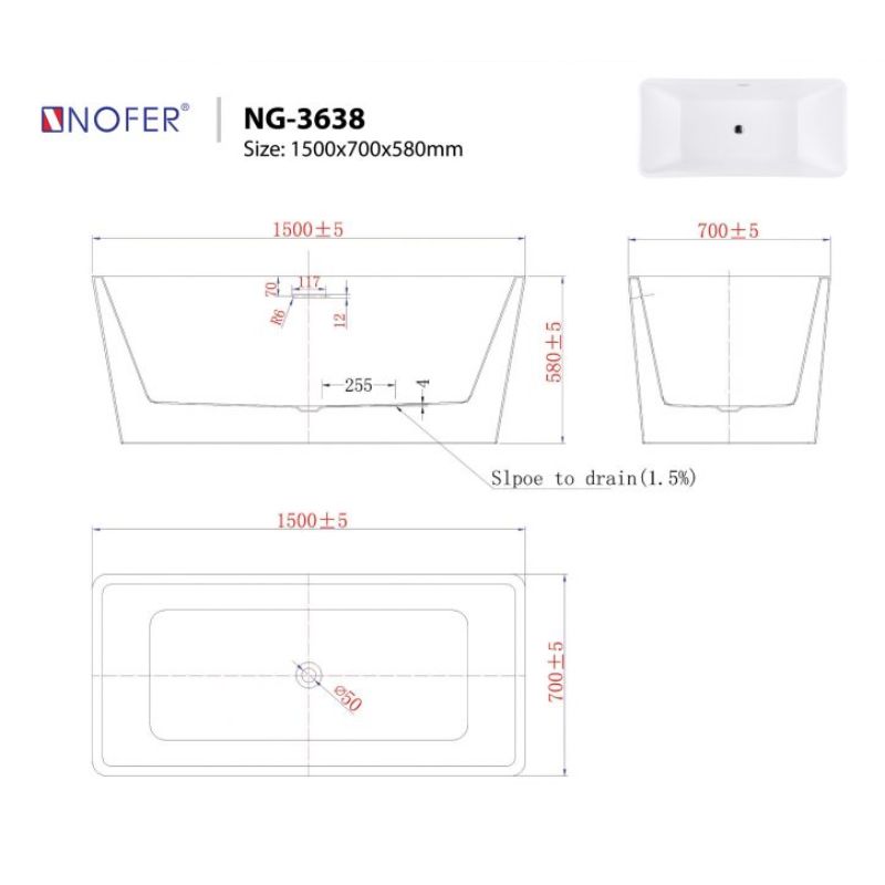 Bồn tắm EuroKing không massage NG-3638 (White+Red)