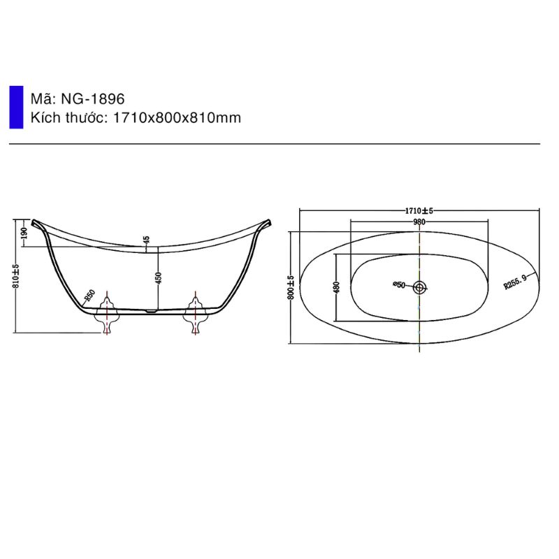 Bồn tắm EuroKing không massage NG-1896 CT