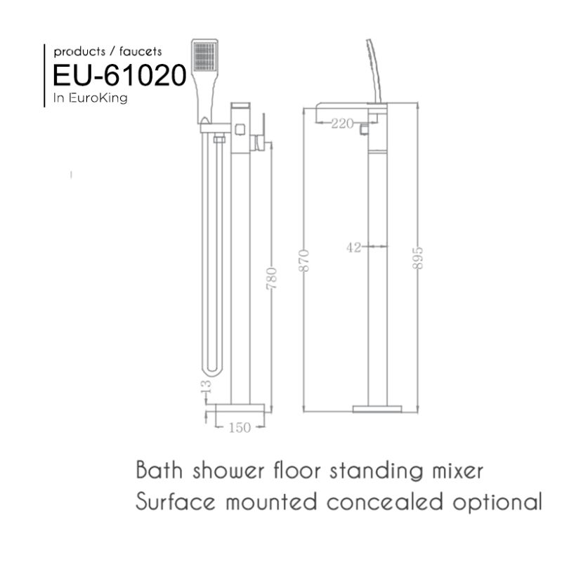 Vòi sen tắm gắn bồn EuroKing EU-61020 Black