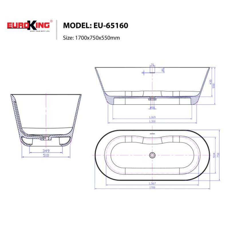 Bồn tắm EuroKing không massage EU-65160 ( White)