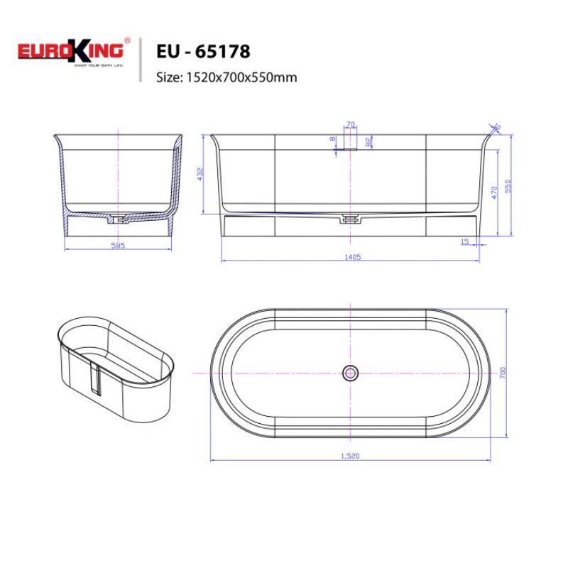 Bồn tắm EuroKing không massage EU-65178 White