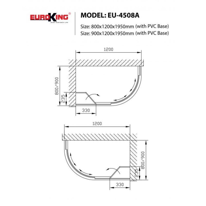 Phòng tắm vách kính Euroking EU-4508A-80