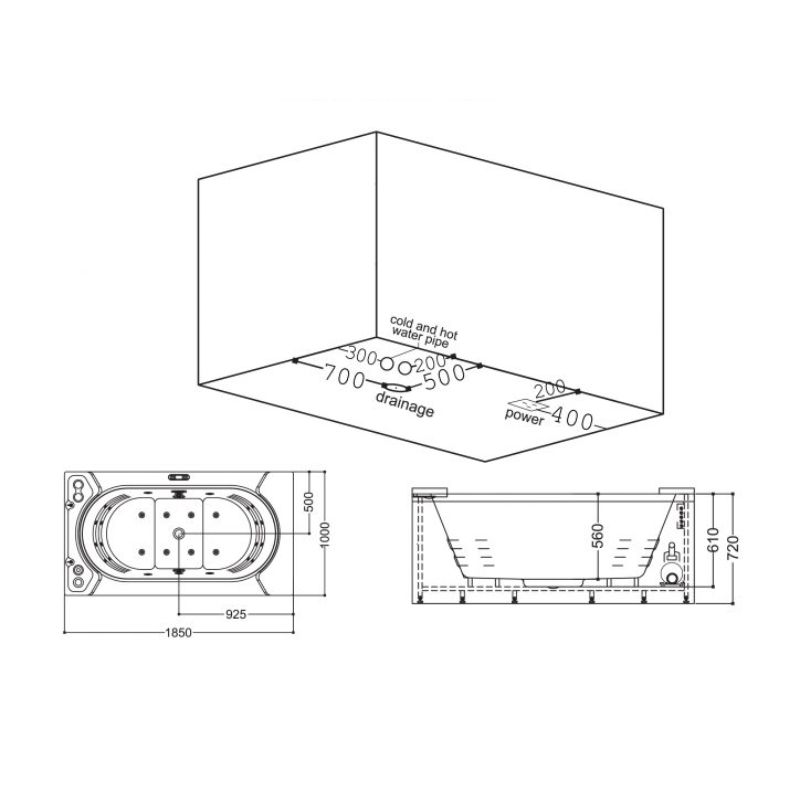 Bồn tắm massage EUROKING EU-1312E 3 Skirt