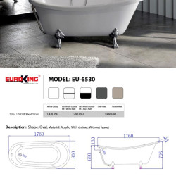 Bồn tắm Lily EuroKing không massage EU-6530Nâu/Xám