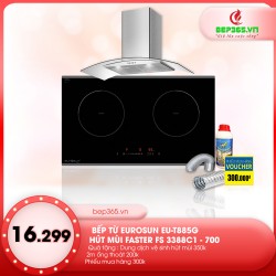 Combo Bếp từ 2 vùng nấu Eurosun EU-T885G + Hút mùi FASTER FS 3388C1 - 700